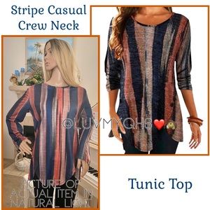 Stripe Casual Scoop Neck Tunic Top